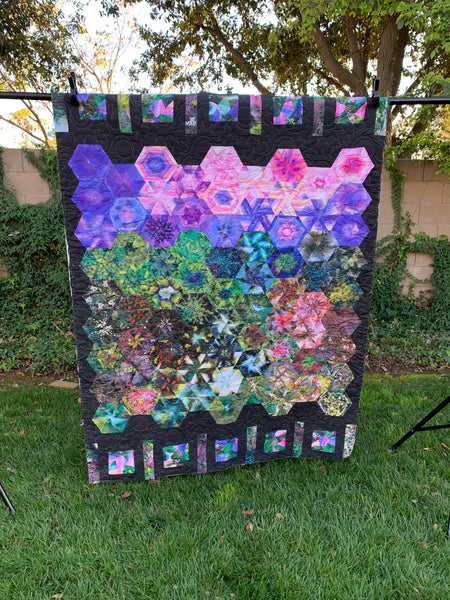 Forest Scene and Abstract Geometric w/ Black Background | Serene Landscape Double-Sided Throw Quilt | Unique Artistic Expression | 53”x74” - Quilts a la Mode