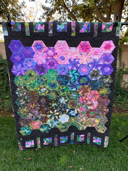 Forest Scene and Abstract Geometric w/ Black Background | Serene Landscape Double-Sided Throw Quilt | Unique Artistic Expression | 53”x74” - Quilts a la Mode