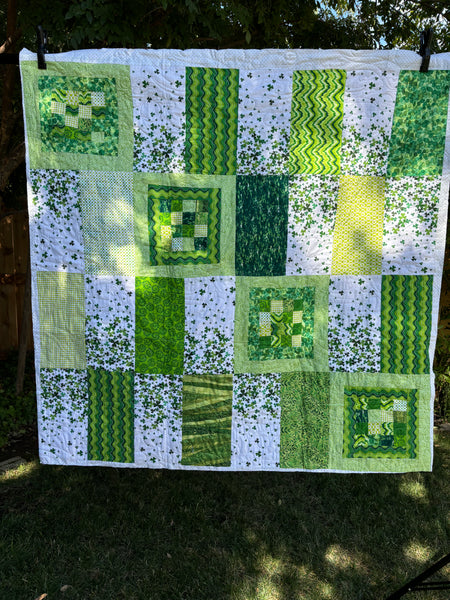 Two-sided Green Elephants Baby or Crib Sized Quilt | 51"x52" with Gray Quilting |  Baby Boy or Girl Shower Gift | Baby Animal Nursery Decor - Quilts a la Mode