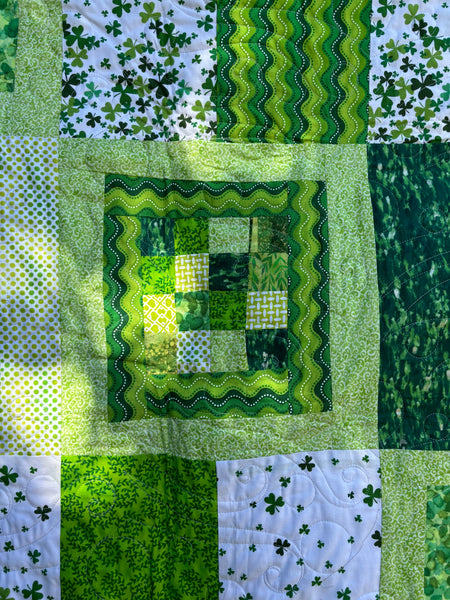 Two-sided Green Elephants Baby or Crib Sized Quilt | 51"x52" with Gray Quilting |  Baby Boy or Girl Shower Gift | Baby Animal Nursery Decor - Quilts a la Mode