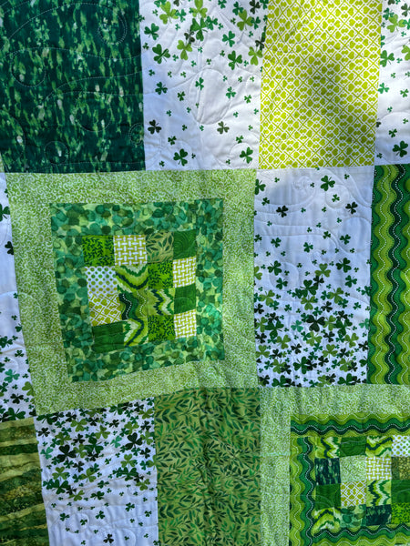 Two-sided Green Elephants Baby or Crib Sized Quilt | 51"x52" with Gray Quilting |  Baby Boy or Girl Shower Gift | Baby Animal Nursery Decor - Quilts a la Mode