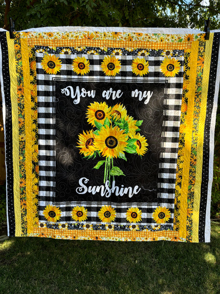 Two-Sided Black and Yellow Elephant Crib Quilt | You Are My Sunshine Baby Quilt | Sunflower Yellow, Black, White Handmade Baby Quilt 51"x51" - Quilts a la Mode