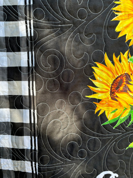 Two-Sided Black and Yellow Elephant Crib Quilt | You Are My Sunshine Baby Quilt | Sunflower Yellow, Black, White Handmade Baby Quilt 51"x51" - Quilts a la Mode