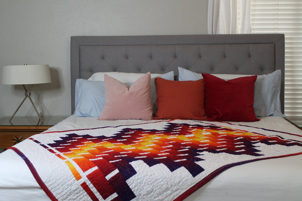 Fire Ombre Two-Sided Quilt | Vibrant Throw Black & White Background Quilt | Red/Yellow/ Purple Home decor | Living Room Home Decor | Modern - Quilts a la Mode