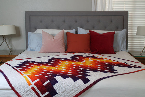 Fire Ombre Two-Sided Quilt | Vibrant Throw Black & White Background Quilt | Red/Yellow/ Purple Home decor | Living Room Home Decor | Modern - Quilts a la Mode