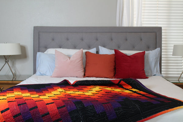 Fire Ombre Two-Sided Quilt | Vibrant Throw Black & White Background Quilt | Red/Yellow/ Purple Home decor | Living Room Home Decor | Modern - Quilts a la Mode