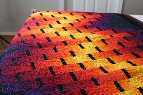 Fire Ombre Two-Sided Quilt | Vibrant Throw Black & White Background Quilt | Red/Yellow/ Purple Home decor | Living Room Home Decor | Modern - Quilts a la Mode