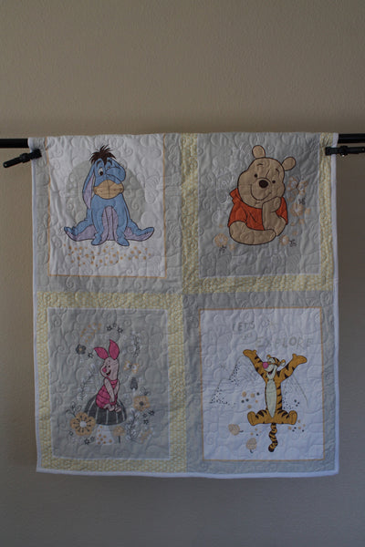 Winnie The Pooh While Cloth Quilt | Disney Baby Quilt | Yellow Pooh Bear Quilt | Handmade Baby Gift | Winnie the Pooh Shower Gift - Quilts a la Mode