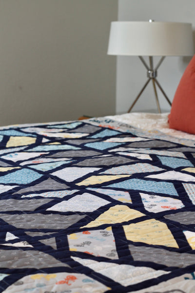 Blue Handmade Boy Quilt | Boy Bedroom Decor | handmade Boy GiftBlue Bike Modern Quilt Throw | Short Twin | Boy's Decor | Bike Lover Gift - Quilts a la Mode