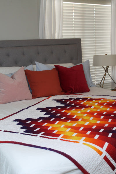 Fire Ombre Two-Sided Quilt | Vibrant Throw Black & White Background Quilt | Red/Yellow/ Purple Home decor | Living Room Home Decor | Modern - Quilts a la Mode