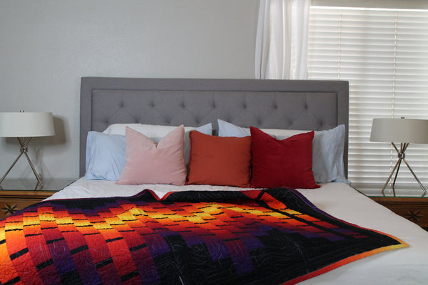 Fire Ombre Two-Sided Quilt | Vibrant Throw Black & White Background Quilt | Red/Yellow/ Purple Home decor | Living Room Home Decor | Modern - Quilts a la Mode