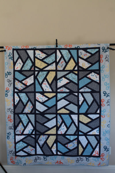 Blue Handmade Boy Quilt | Boy Bedroom Decor | handmade Boy GiftBlue Bike Modern Quilt Throw | Short Twin | Boy's Decor | Bike Lover Gift - Quilts a la Mode