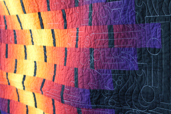 Fire Ombre Two-Sided Quilt | Vibrant Throw Black & White Background Quilt | Red/Yellow/ Purple Home decor | Living Room Home Decor | Modern - Quilts a la Mode