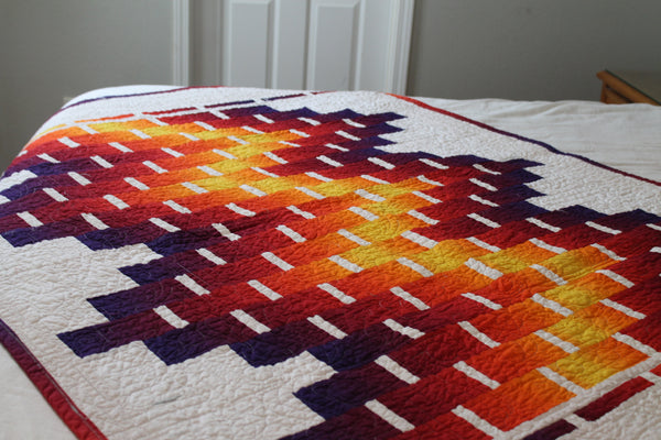 Fire Ombre Two-Sided Quilt | Vibrant Throw Black & White Background Quilt | Red/Yellow/ Purple Home decor | Living Room Home Decor | Modern - Quilts a la Mode