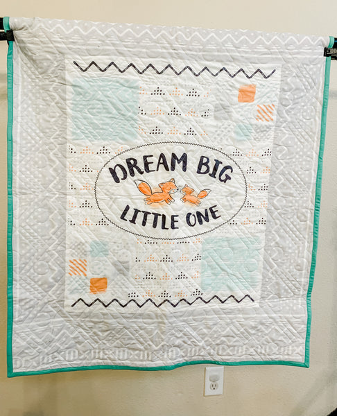 Aqua Fox Dream Big Whole Cloth Baby Quilt - Quilts a la Mode