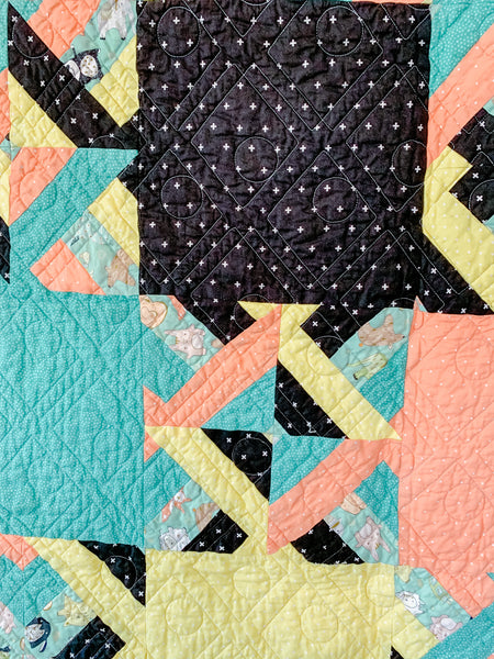 Teal and Orange Baby Animal Pyramid Baby Quilt - Quilts a la Mode