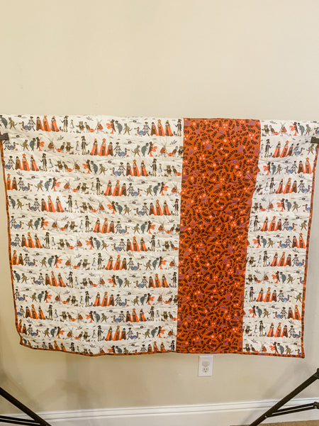 Alice in Wonderland Gray and Gold Baby Quilt - Quilts a la Mode