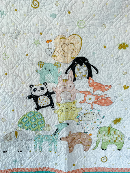 Teal and Orange Baby Animal Pyramid Baby Quilt - Quilts a la Mode