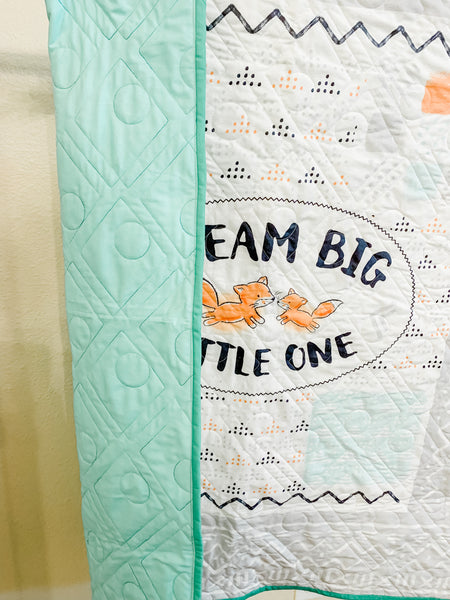 Aqua Fox Dream Big Whole Cloth Baby Quilt - Quilts a la Mode