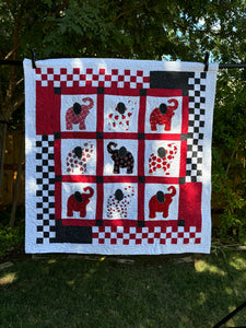 Red and Black Baby Elephant and Ladybug Quilt | Handmade Crib Quilt | 48"x50" Handmade Baby Shower Gift Baby Girl | Two-sided Girl Blanket