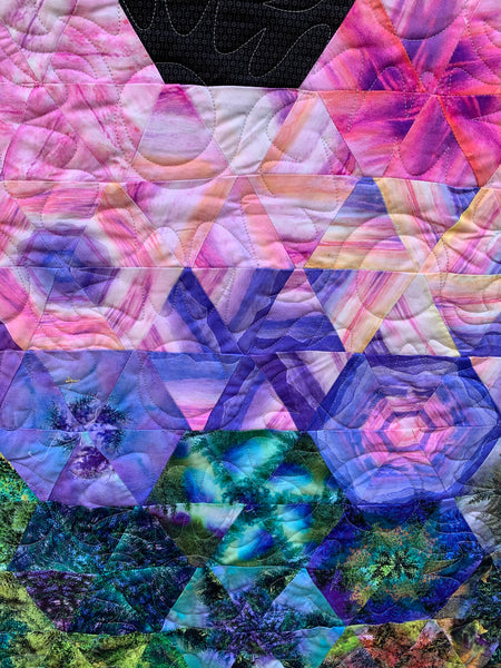 Forest Scene and Abstract Geometric w/ Black Background | Serene Landscape Double-Sided Throw Quilt | Unique Artistic Expression | 53”x74” - Quilts a la Mode