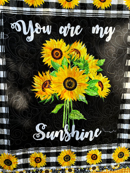 Two-Sided Black and Yellow Elephant Crib Quilt | You Are My Sunshine Baby Quilt | Sunflower Yellow, Black, White Handmade Baby Quilt 51"x51"