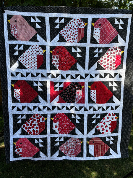 Red and Black Ladybugs Handmade Quilt | Two-sided Red Quilt | Red Bird Country Throw-size Quilt | 55"x64" Two sides Lap Blanket