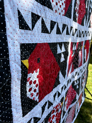 Red and Black Ladybugs Handmade Quilt | Two-sided Red Quilt | Red Bird Country Throw-size Quilt | 55"x64" Two sides Lap Blanket