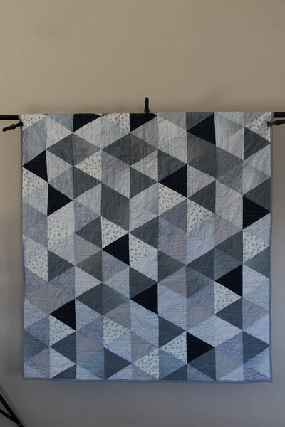 Gray Triangles Throw Size Handmade Neutral Quilt | Minimalist Quilt | Minimalist Home Decor | Housewarming Gift Modern | Modern Quilt - Quilts a la Mode