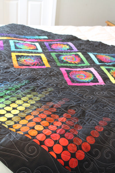 Modern Medallion Rainbow Quilt Throw | Vibrant and Colorful Handmade Decor | AirBnB Handmade Decor | Rainbow Quilt | Handmade Throw Quilt - Quilts a la Mode