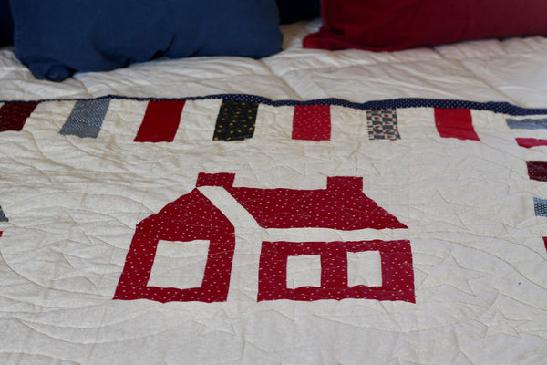 Handmade Americana Quilt | Patriotic Decor | Handmade AirBnB Decor | 4th of July Decor | Throw Quilt Vintage | Handmade Red White Blue Quilt - Quilts a la Mode