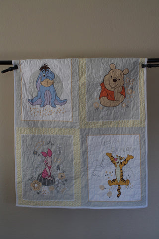 Winnie The Pooh While Cloth Quilt | Disney Baby Quilt | Yellow Pooh Bear Quilt | Handmade Baby Gift | Winnie the Pooh Shower Gift - Quilts a la Mode