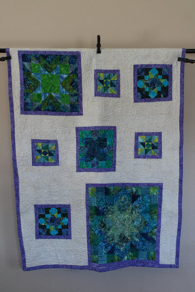 Purple/Green/ White Throw Size Handmade Quilt | Home Decor | Bridal Shower Gift | Gift for Mom | Housewarming Gift | Home Art | Handmade - Quilts a la Mode