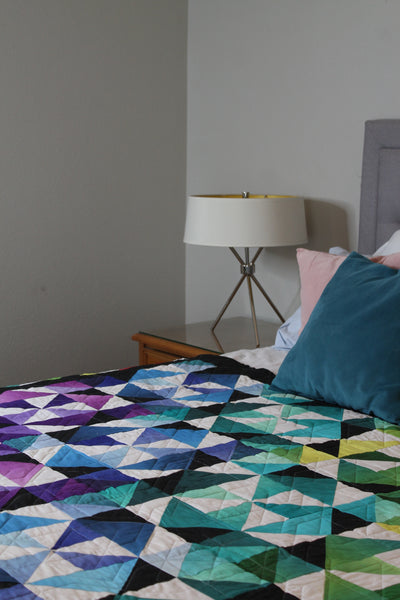 Rainbow Peaks and Valleys and Pinwheels Ombre Two Sided Queen Size Handmade Bed Quilt | Black Quilt | Rainbow Ombre Quilt | Home Decor - Quilts a la Mode