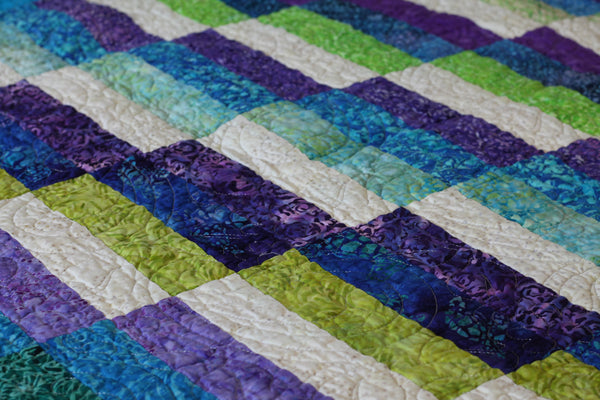 Purple Stripes and Diamonds Throw Size Quilt | Two Sided Quilt | Handmade Home Decor | Stripes Quilt | Modern Handmade Quilt | Home Art - Quilts a la Mode