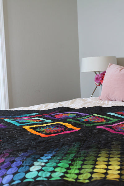 Modern Medallion Rainbow Quilt Throw | Vibrant and Colorful Handmade Decor | AirBnB Handmade Decor | Rainbow Quilt | Handmade Throw Quilt - Quilts a la Mode