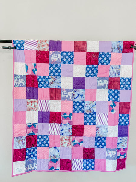 Purple and Pink Elephant Baby Quilt Handmade - Quilts a la Mode