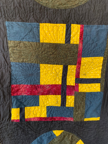 Navy and Yellow Modern Experimental Handmade Baby Quilt - Quilts a la Mode