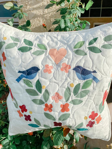 Love bird quilted throw pillow - Quilts a la Mode