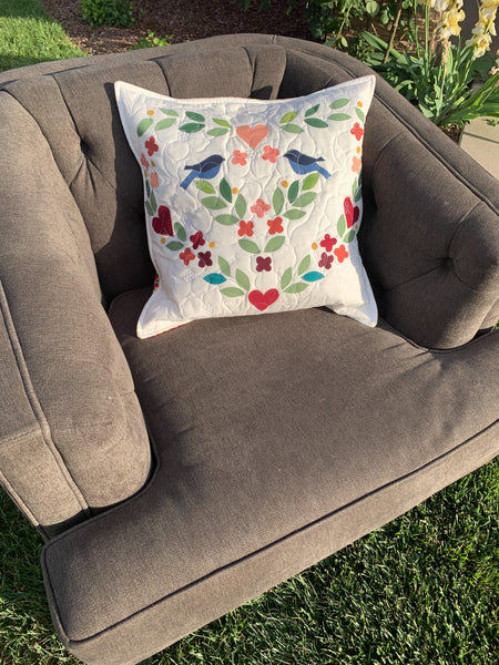 Love bird quilted throw pillow - Quilts a la Mode
