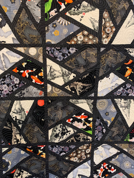 Black Asian inspired throw sized two sided quilt - Quilts a la Mode