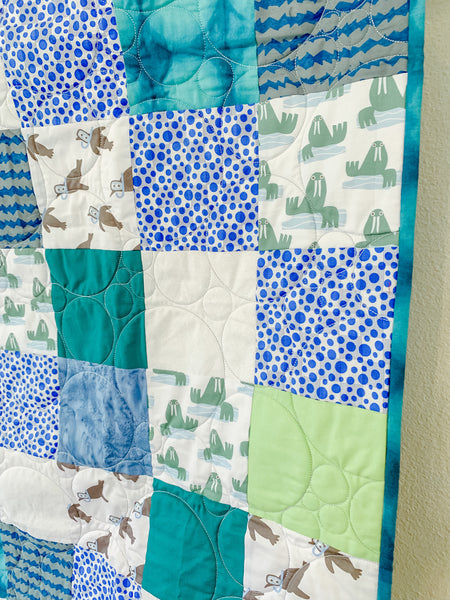 Green and Blue Sea Creature Baby Quilt - Quilts a la Mode