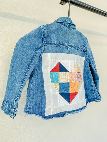 Kids 5t Repurposed Heart Quilt Jean Jacket - Quilts a la Mode