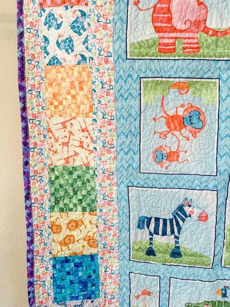Pink and Blue Giraffe Two Sided Baby/Crib Quilt - Quilts a la Mode
