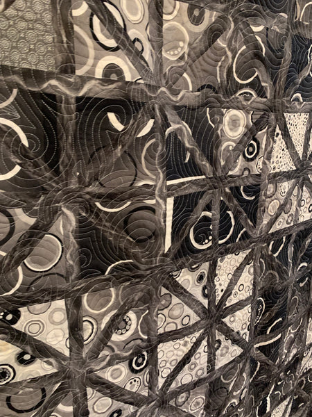 Black Asian inspired throw sized two sided quilt - Quilts a la Mode