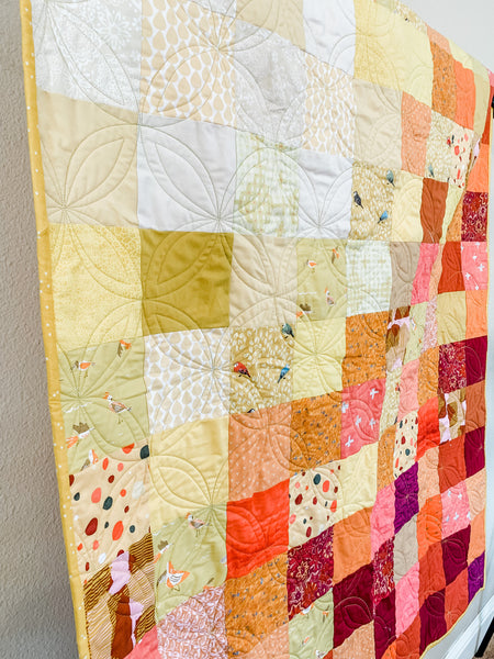 Yellow Orange Baby/Crib Bird Accented Handmade Quilt - Quilts a la Mode
