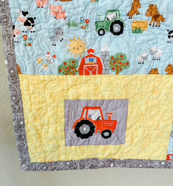 Red Barnyard with Grey Accents Baby/Crib Quilt - Quilts a la Mode