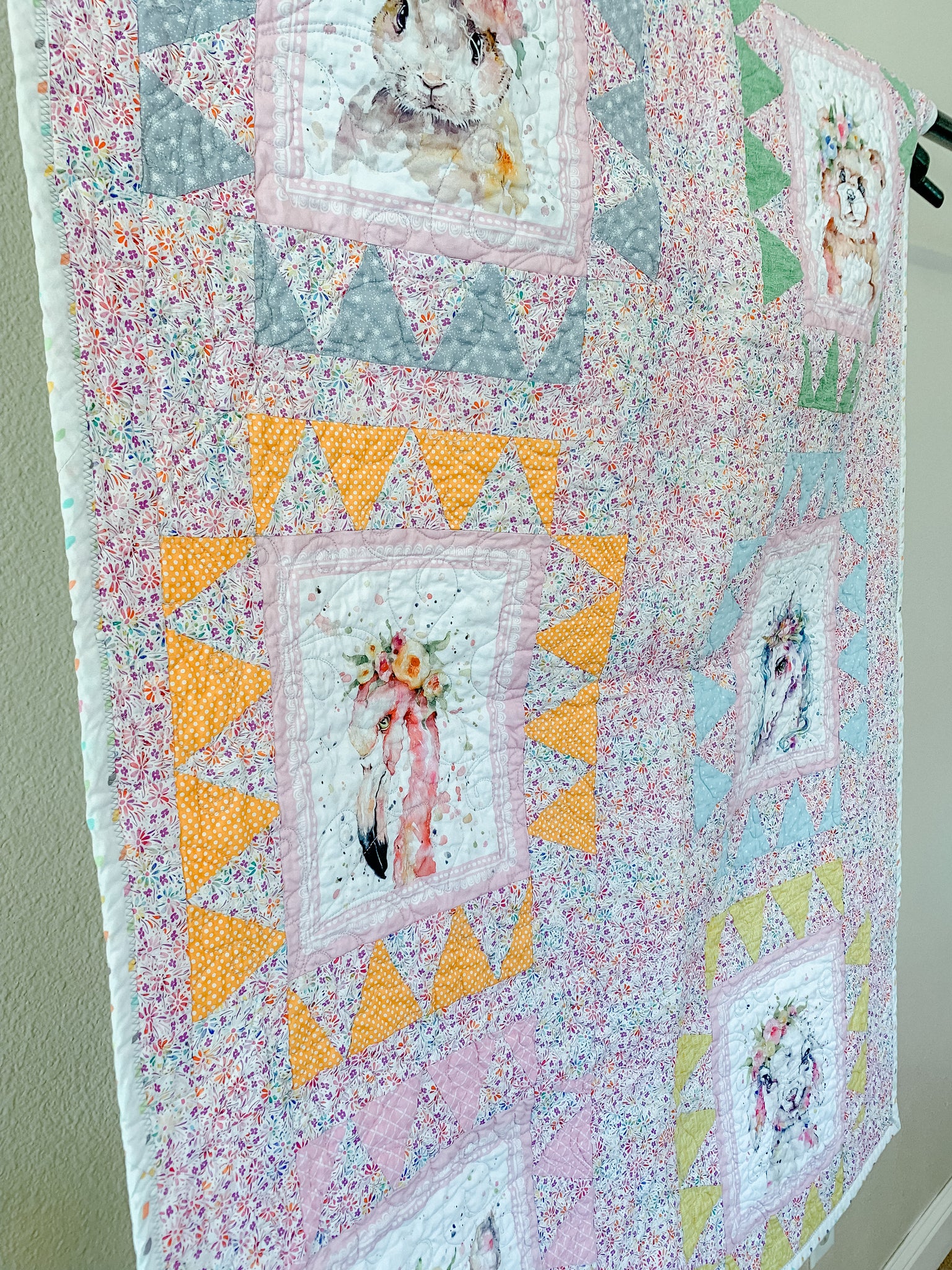 Pink Floral Baby Animals Baby/Crib Quilt - Quilts a la Mode