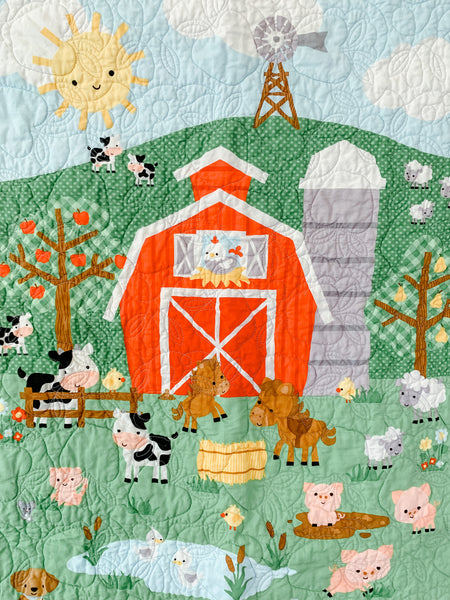 Red Barnyard with Grey Accents Baby/Crib Quilt - Quilts a la Mode