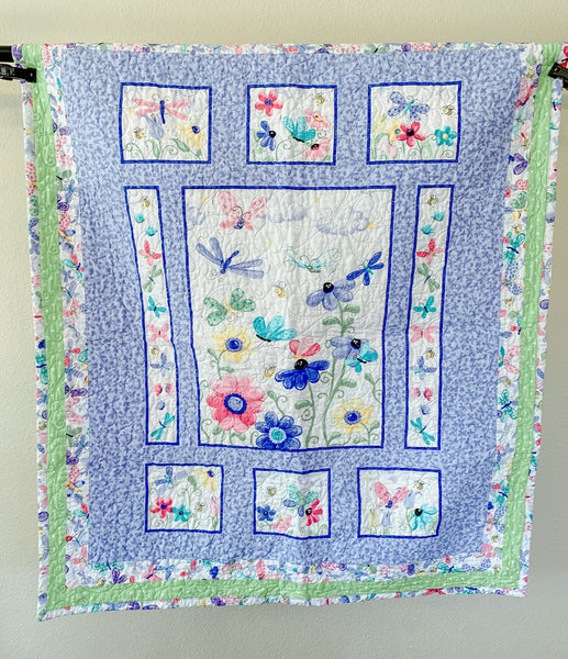 Blue and Pink Butterfly Handmade Baby/Crib Quilt - Quilts a la Mode